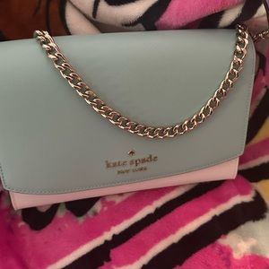 Kate Spade. NWT Teal an white purse with Silver chair accent. Cross body